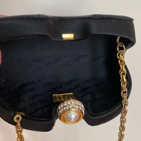 Vintage Black Rodo Italy Silk Bag Clutch Evening Bag - Picture 4 of 12